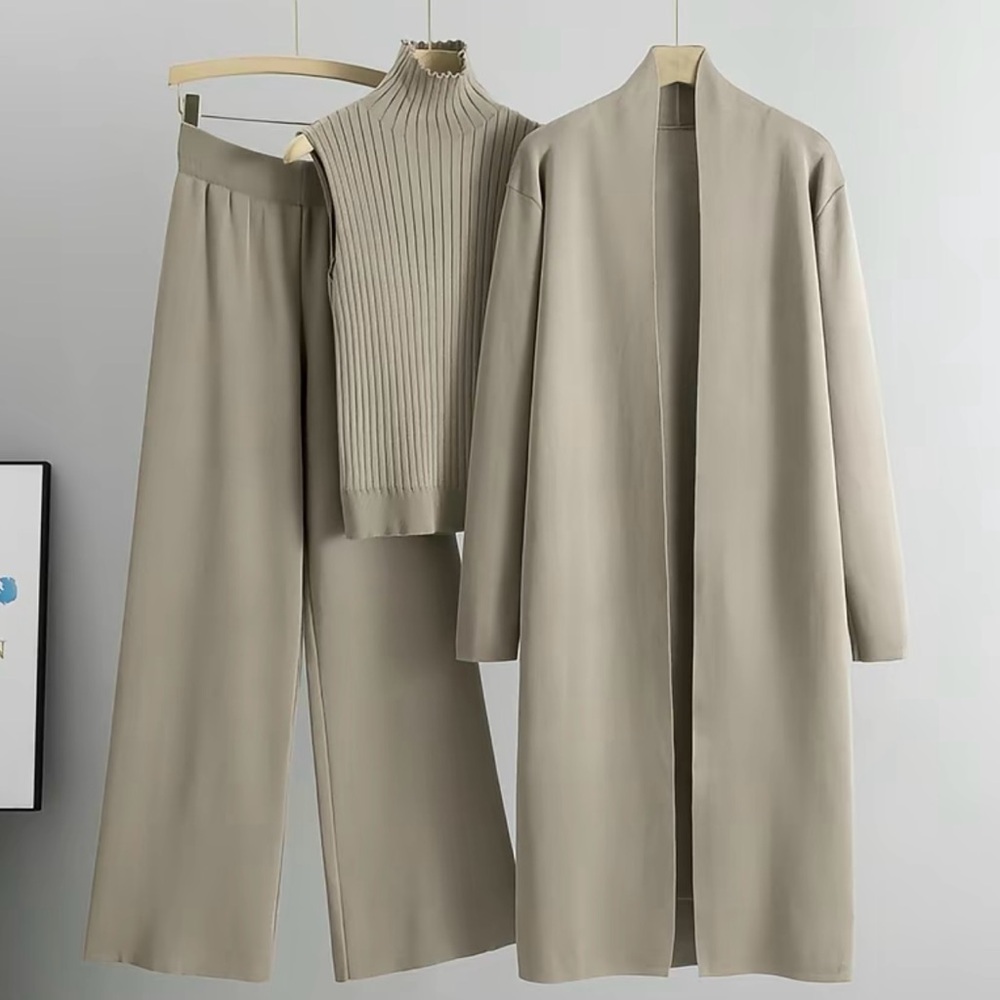 Chic Women's Beige Wide Leg Pants & Jumpsuit Set